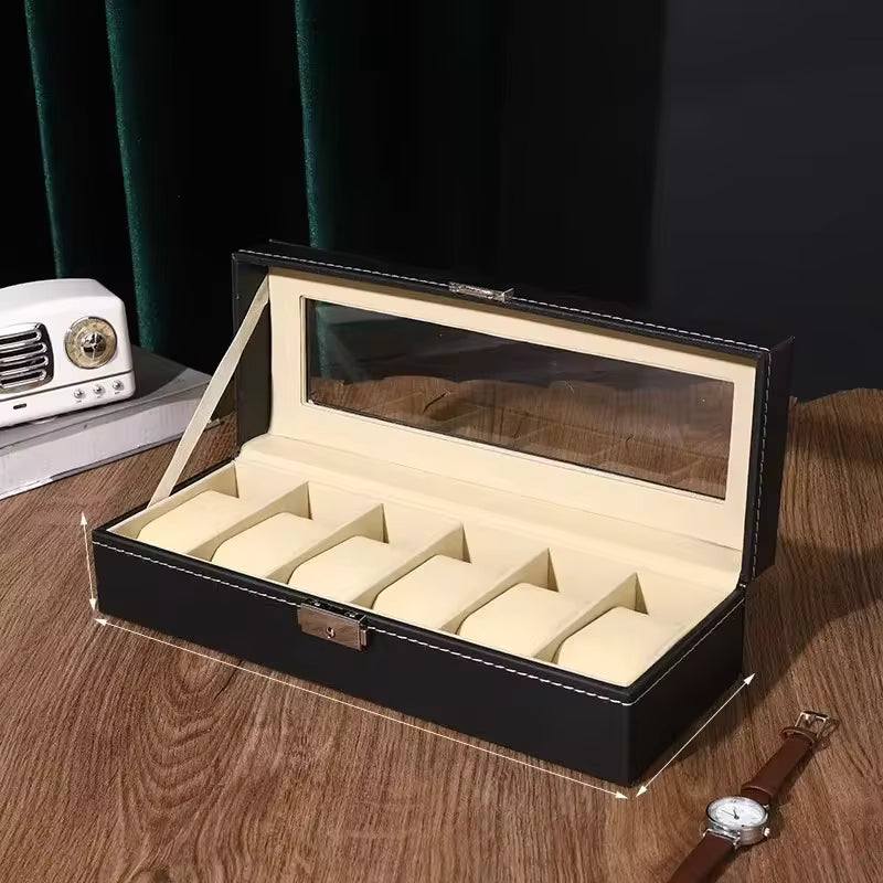 Caja Organizadora de Relojes – Cuero con Tapa de Vidrio