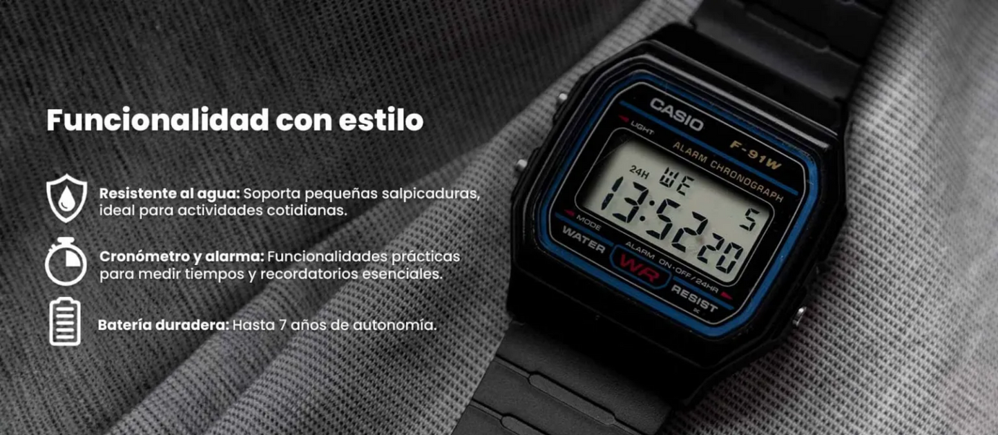 Reloj Casio F-91W-1X – Negro Clásico Digital